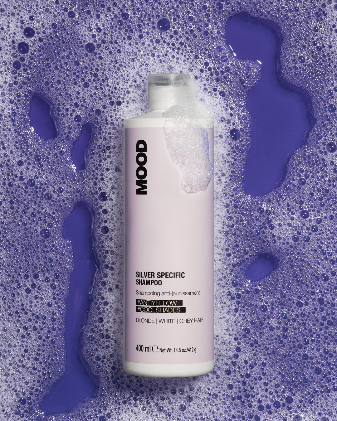 MOOD Silver Specific Shampoo in paars schuim